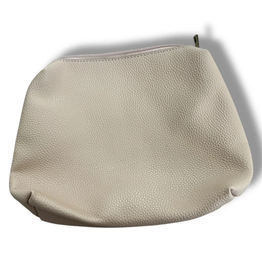 Anthropologie Pebbled Faux‎ Leather Cosmetic Makeup Pouch Neutral